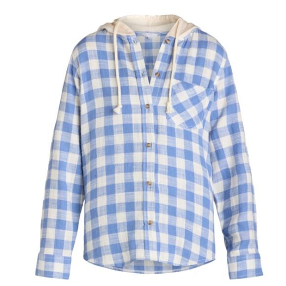 Time and Tru Women's Hooded Flannel Button Down Shirt with Long Sleeves, Size XL - Picture 1 of 3